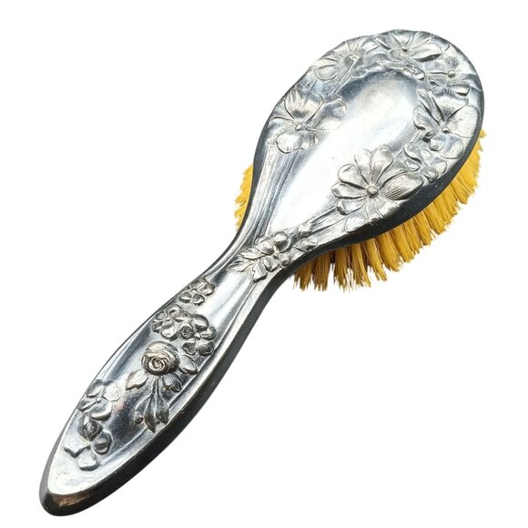 Vintage Royal Artistic Silver Hairbrush With Floral Embossed Design - Picture 1 of 3